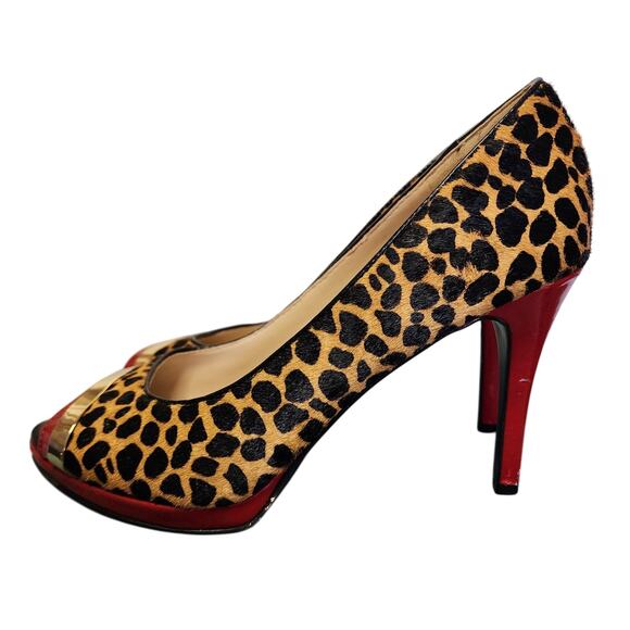 Nine West Women Shoes, "Glamrgirlo" Cow Fur Leather Peep Toe Heel Pumps, Sz 7.5M - Picture 9 of 10